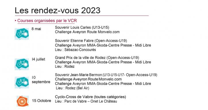 Les Rendez-vous 2023 du Vélo Club Rodez